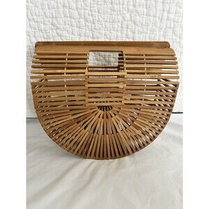 Half Moon Bamboo Wood Boho Handbag